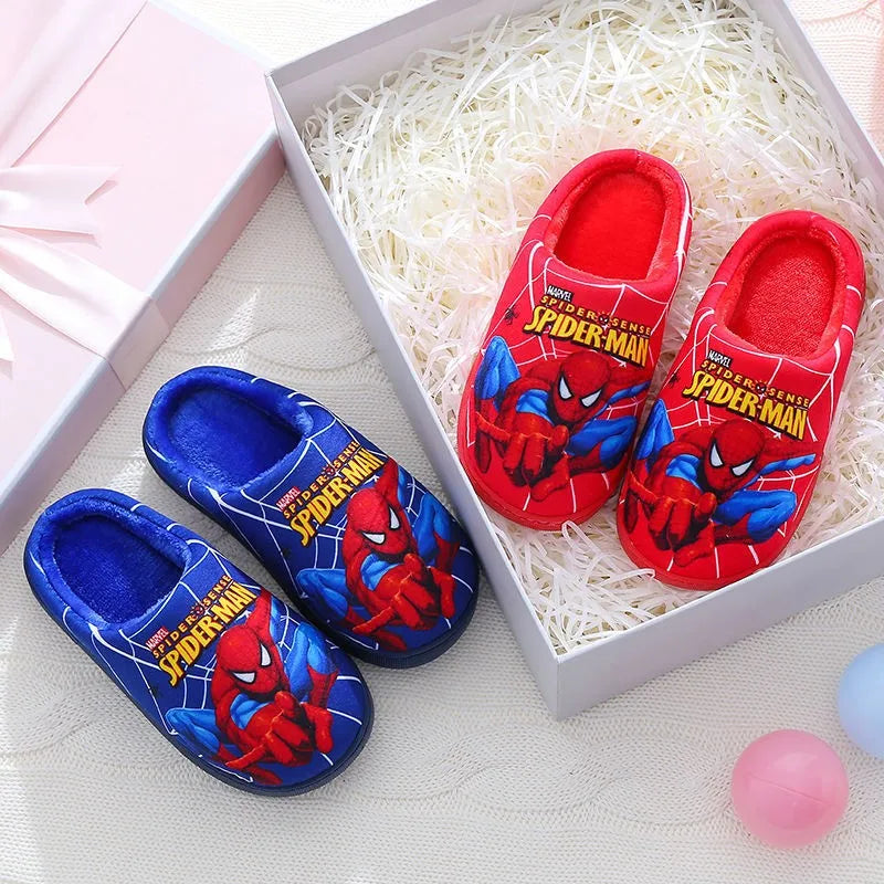 Cartoon Spider-Man Cotton Slippers for Kids – Unisex Winter House Shoes