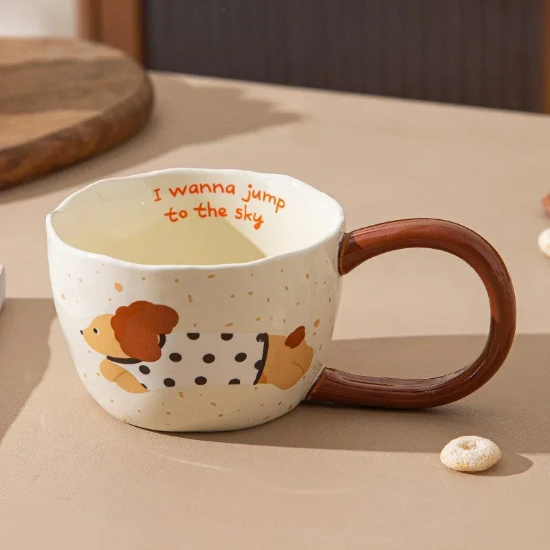 300ML Ceramic Mug Cartoon Cup Cute Puppy Pattern Coffee Cup Juice Breakfast Milk Oats Mug Yogurt Office Student Drinkware Gift