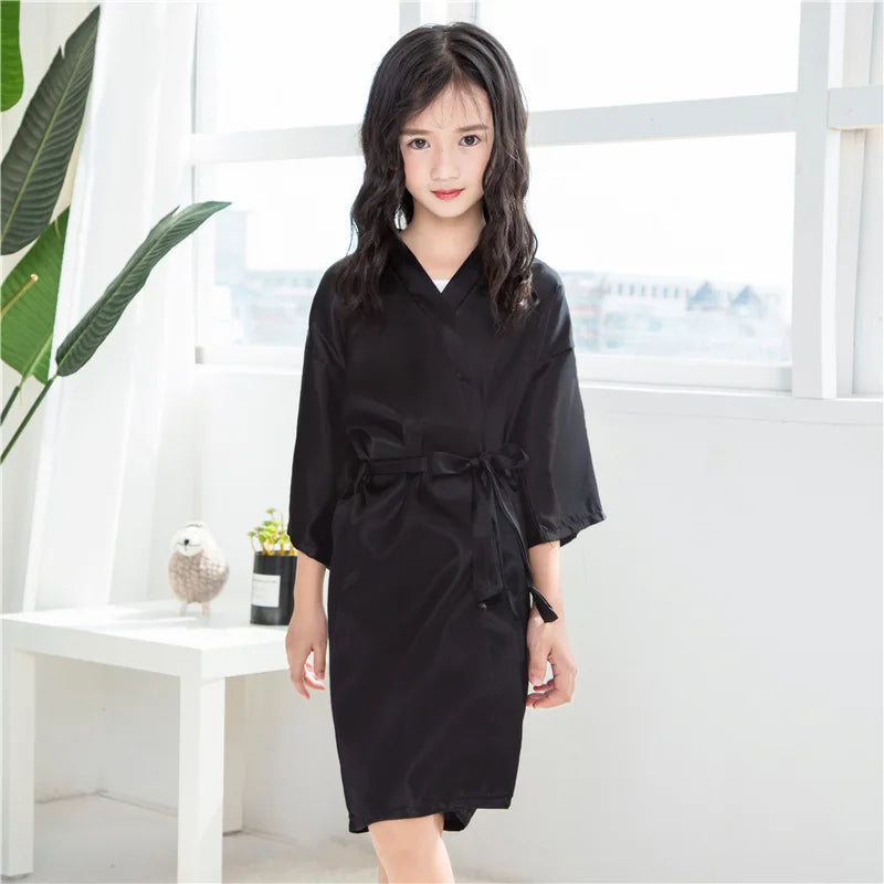 Girls Robes for Kids Solid Silk Satin Robes Children Bathrobe Sleepwear Bath Nightgown for Wedding Spa Party Birthday