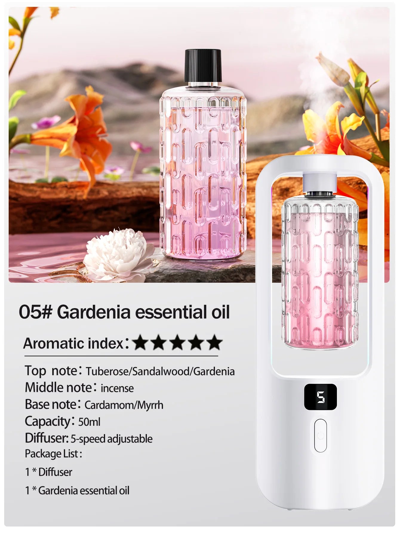 Automatic aromatherapy diffuser for eliminating odors, suitable for household use, with essential oil for air freshening.