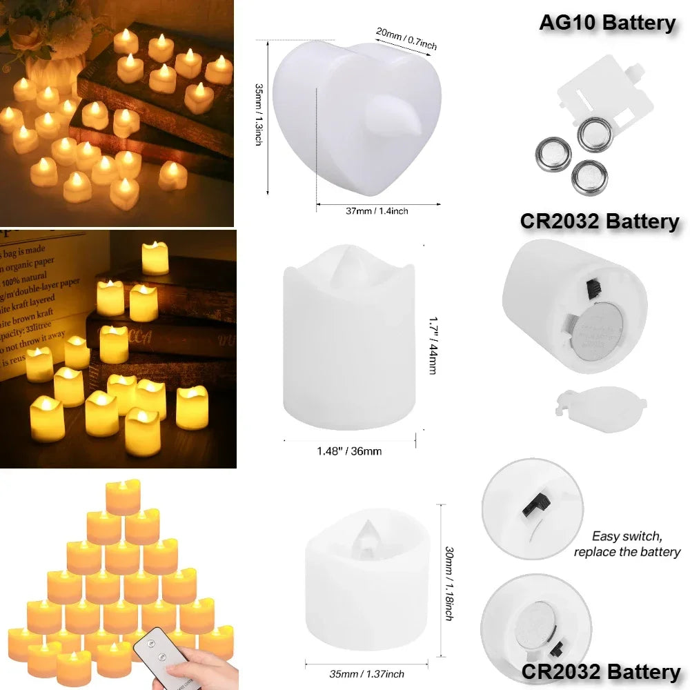 12/24Pcs Flameless LED Tea Lights Realistic Battery Operated Candles Tealights Electric Candles for Halloween Weddings Christmas