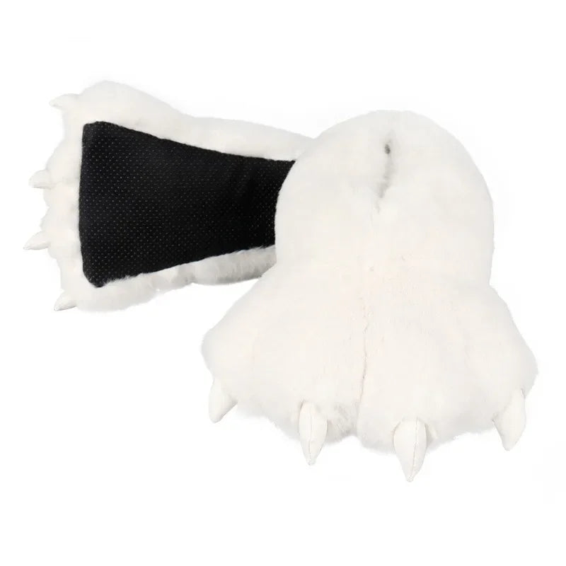1 Pair Furry Animal Claw Paw Slippers Adults Unisex Cozy Plush Slippers Fun Costume House Footwear Novelty Bear Paw Lolita Shoes