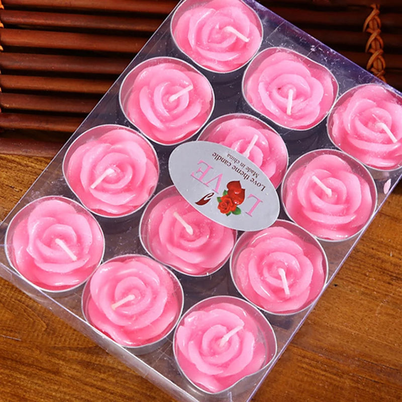 Romantic Rose Flower Shaped Tealight Candles, Tea Light Candle, Home Decorations, Wedding, Birthday Party, Christmas, 12Pcs Set
