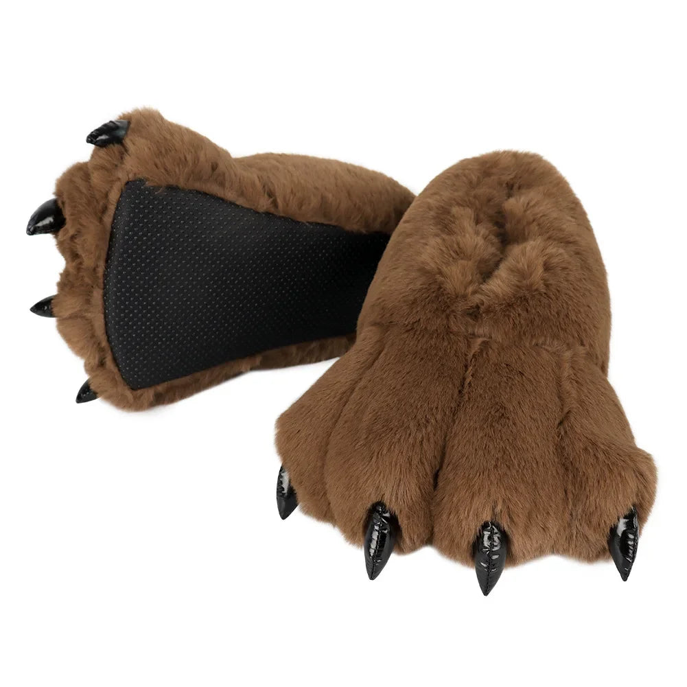 1 Pair Furry Animal Claw Paw Slippers Adults Unisex Cozy Plush Slippers Fun Costume House Footwear Novelty Bear Paw Lolita Shoes
