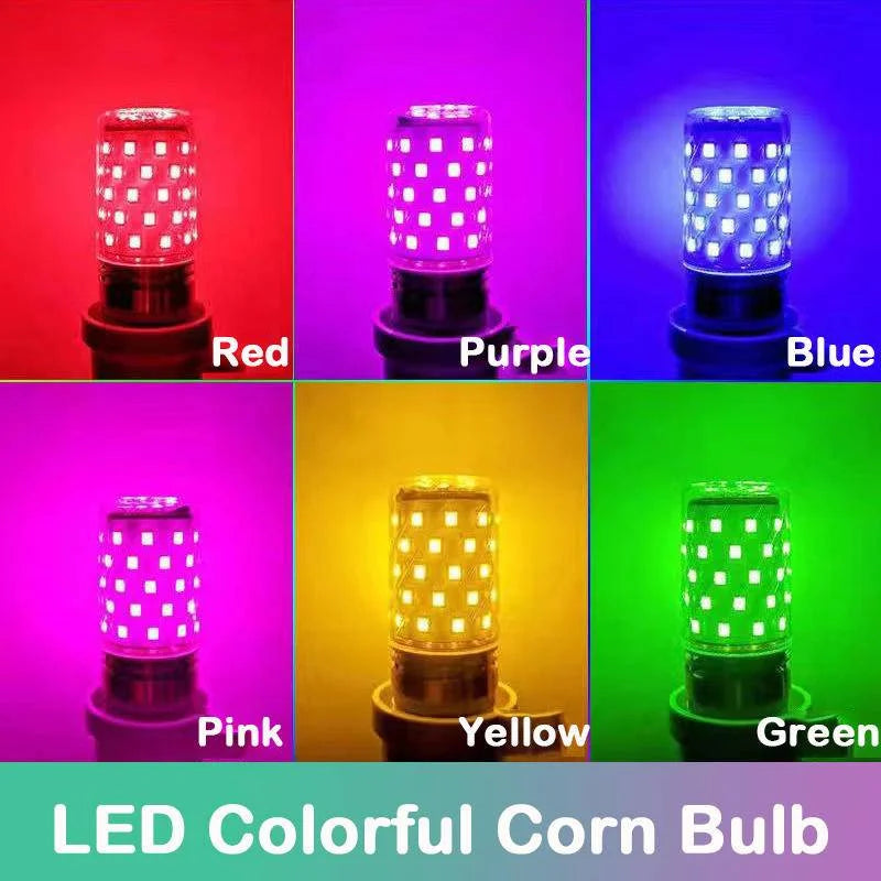 Bulb E27 LED Colorful Corn Bulb 12W Pink Red Blue Green Purple Golden 7Colors Lamp AC 220V Bulb Chandelier Decoration
