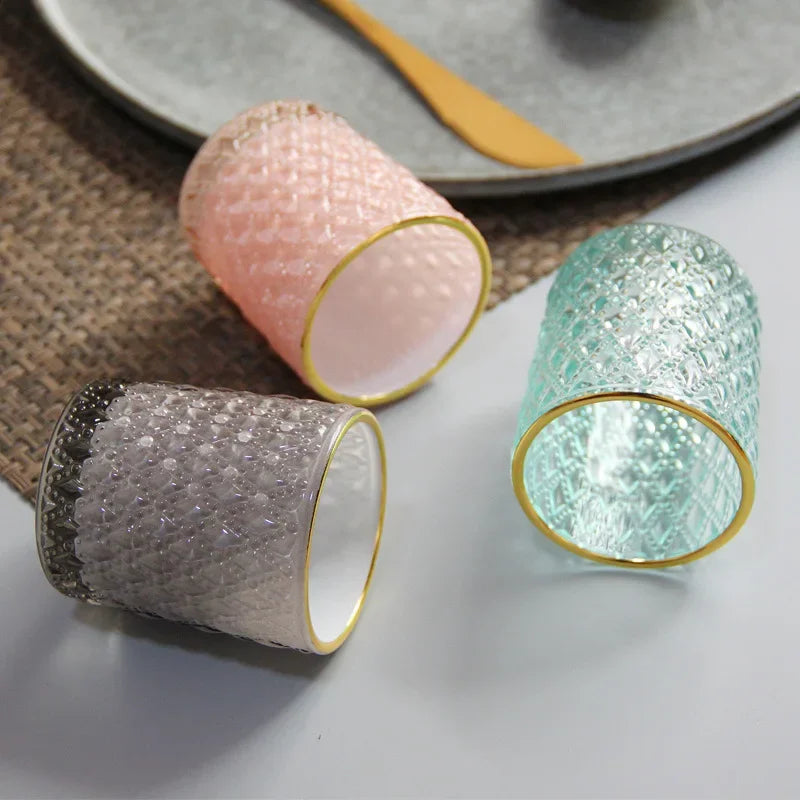 Home Decor Pink Candle Holders Vintage Glass Tealight Candle Holder with Gold Rim Votives for Valentines Wedding Decoration