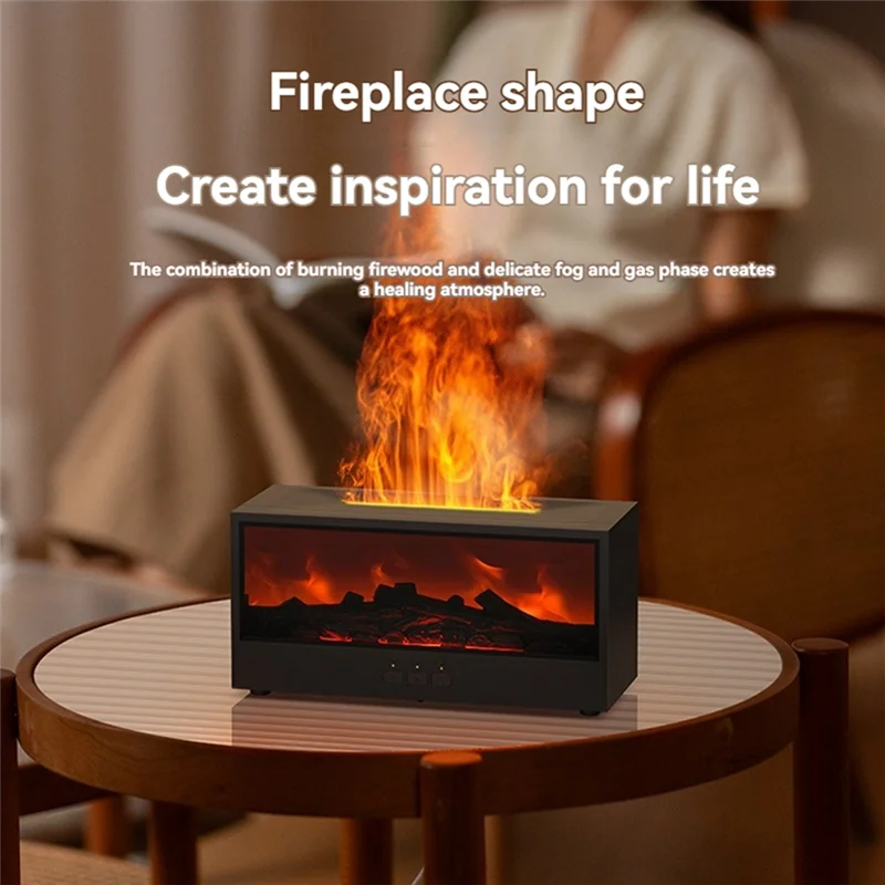 ABKJ-Flame Essential Oil Diffuser 3D Flame Fireplace Aromatherapy Machine Colorful Humidifier With Remote Control For Bedroom B