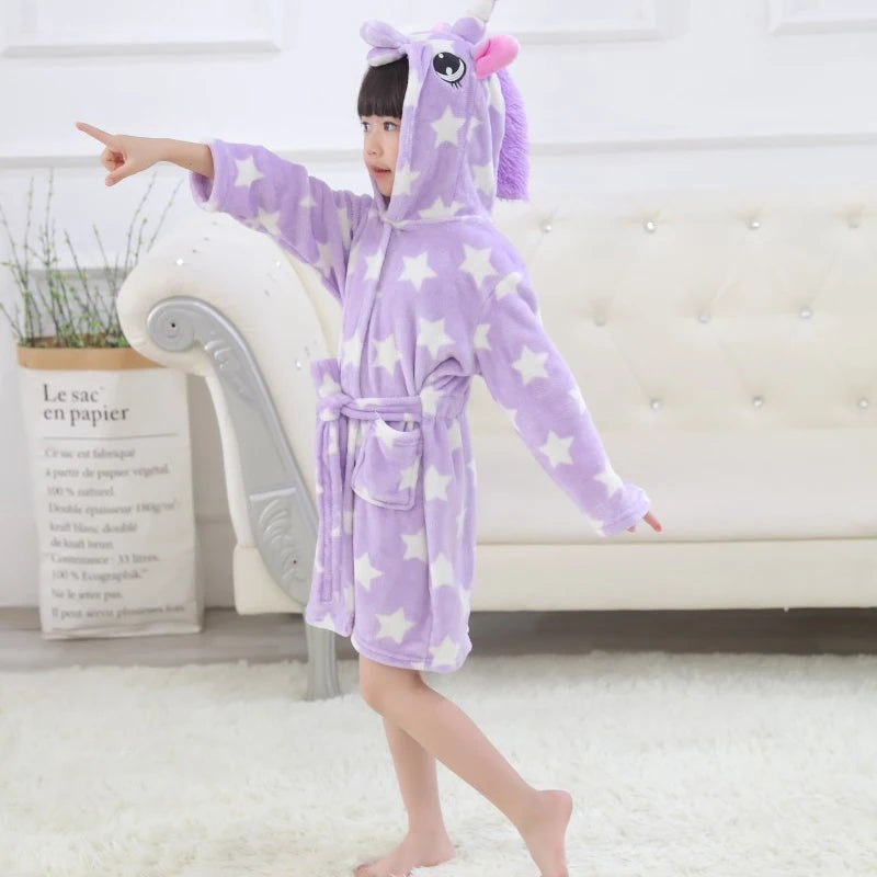Kids Bathrobe for Girl Children Clothing Girl Flannel Bath Robe Clothes Boy Stitch Cartoon Night Robe Kids Pajamas For Girl