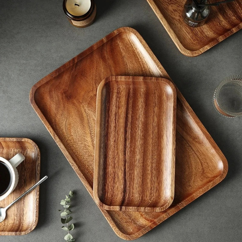 Wooden Tray Acacia Wood Rectangular Solid Wood Dinner Plate Kitchen Accessories Coffee Dessert Tea Storage Tray