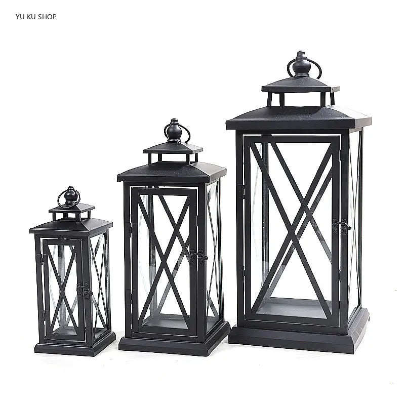 Windproof Lantern Glass Candle Holders Metal Large Black Wedding Modern Design Moroccan Candlestick Decoracion Hogar Home Decor