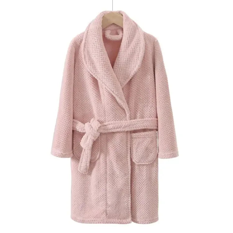 Winter Thicken Bathrobes for Kids Girls Flannel Warm Nightgown Teens Boys Bathing Robe Solid Color Night Robe Baby Dressing Gown