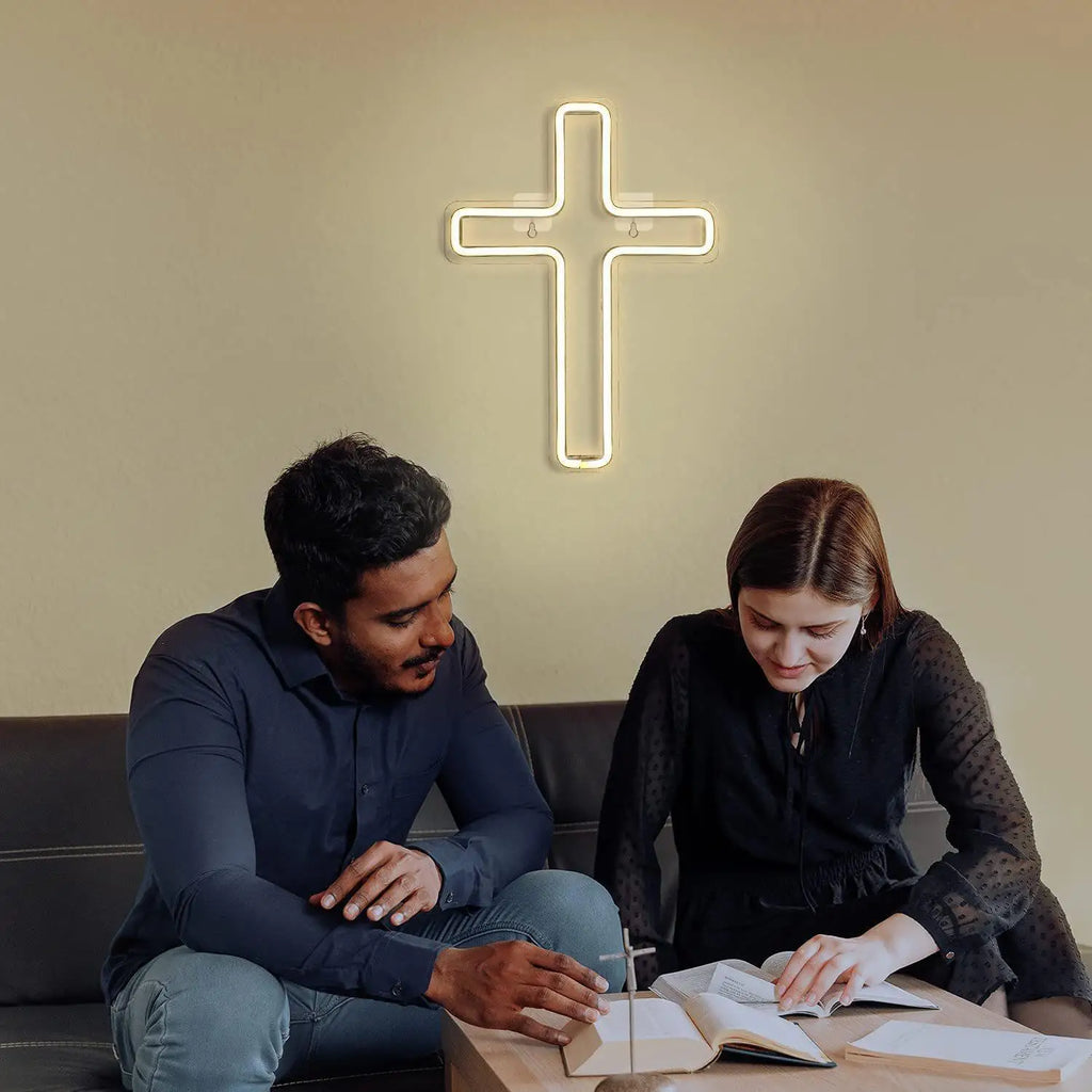 Baptism Cross Neon Sign Led Cross Shaped Light for Baptism Christening Decoration First Communion Good Friday