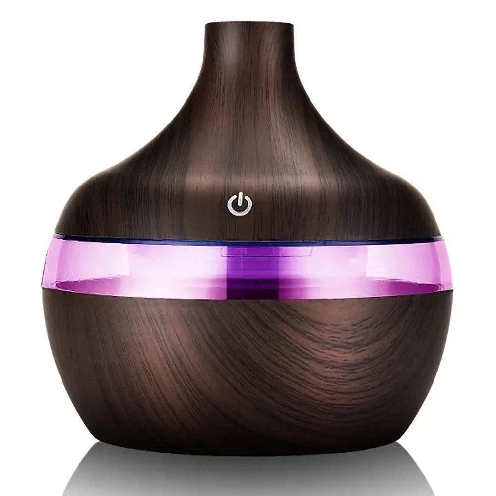 300ml High Quality Aromatherapy Essential Oil Diffuser Wood Grain Remote Control Ultrasonic Air Humidifier with 7 Colors Light
