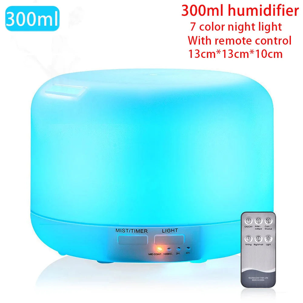 Aroma Diffuser Essential Oil Diffusor Air Humidifier Ultrasonic Remote Control 7 Color LED Lamp Mist Maker For Home 300ml 500ml