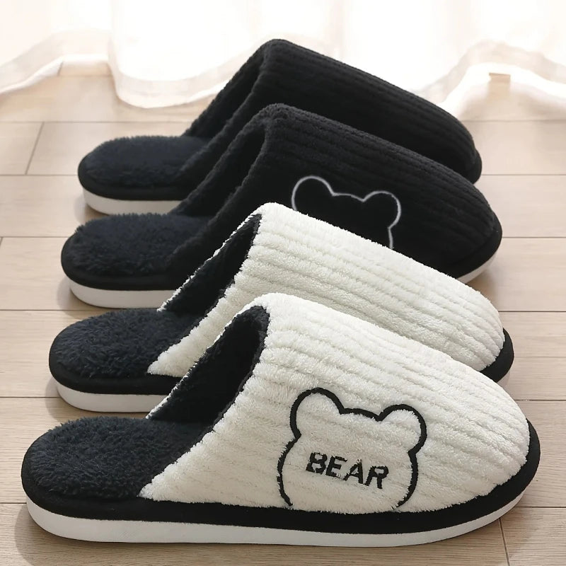 Winter Warm Plush Slippers Men Thick Sole Anti Slip Indoor Outdoor Soft Cozy Home Fleece Lining Bear Thermal Footwear Large Size