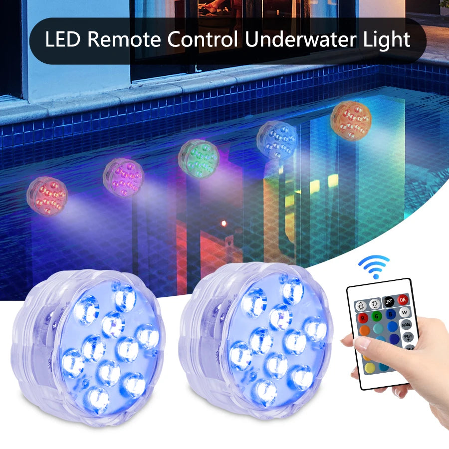 10 LEDs RGB Submersible LED Lights Underwater Night Lamp Battery Operated Garden Swimming Pool Light for Wedding Party Vase Bowl