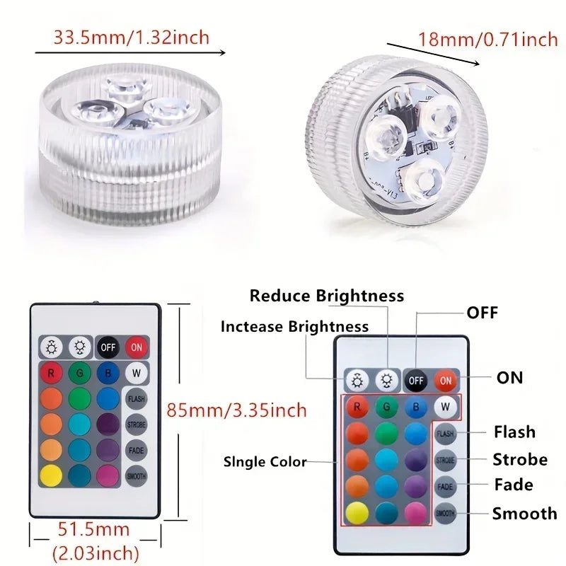 3 LED Underwater Light Remote Control Submersible With Battery RGB Night Light For Fish Tank Swimming Pool Wedding Party Lamp
