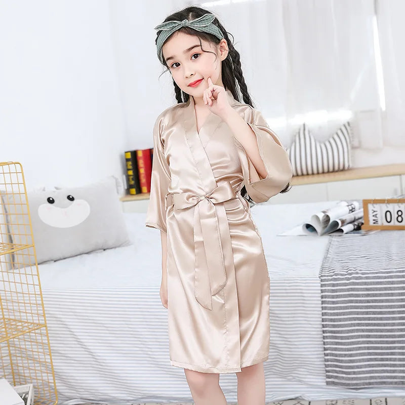 Baby Kids Silk Satin Robe Spring Summer Pajamas Short Bathrobe For Boys Girls Home Clothes Children Wedding Kimono Party Gifts