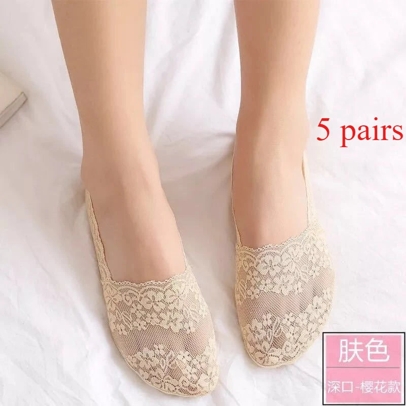 New lace boat socks women's summer thin shallow mouth silicone non-slip invisible socks do not fall off the heel socks