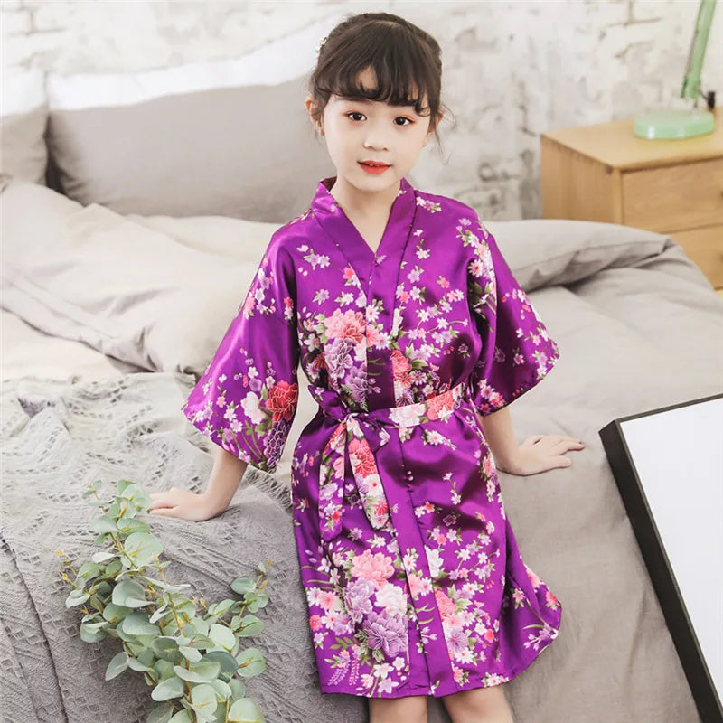 Floral Print Summer Infant Baby Girls Robes Toddler Baby Kids Girls Floral Satin Kimono Robes Bathrobe Sleepwear Clothes