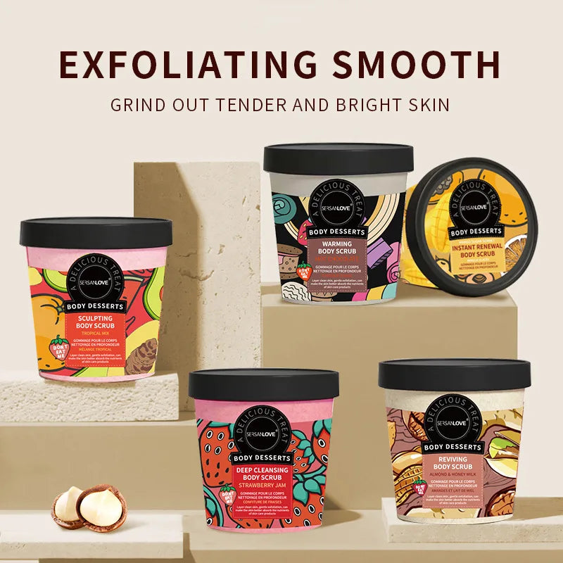 220g Fruit Body Scrub Exfoliating Deep Cleansing Strawberry Moisturizing Hydrating Chocolate Nuts Smooth Skin Grind out tender
