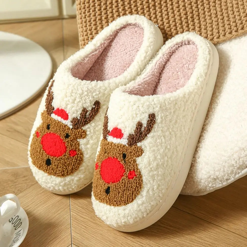 Fashion Cute Christmas Slippers Lovely Warm Warm Plush Slides Comfortable Durable Winter Home Shoes Girls