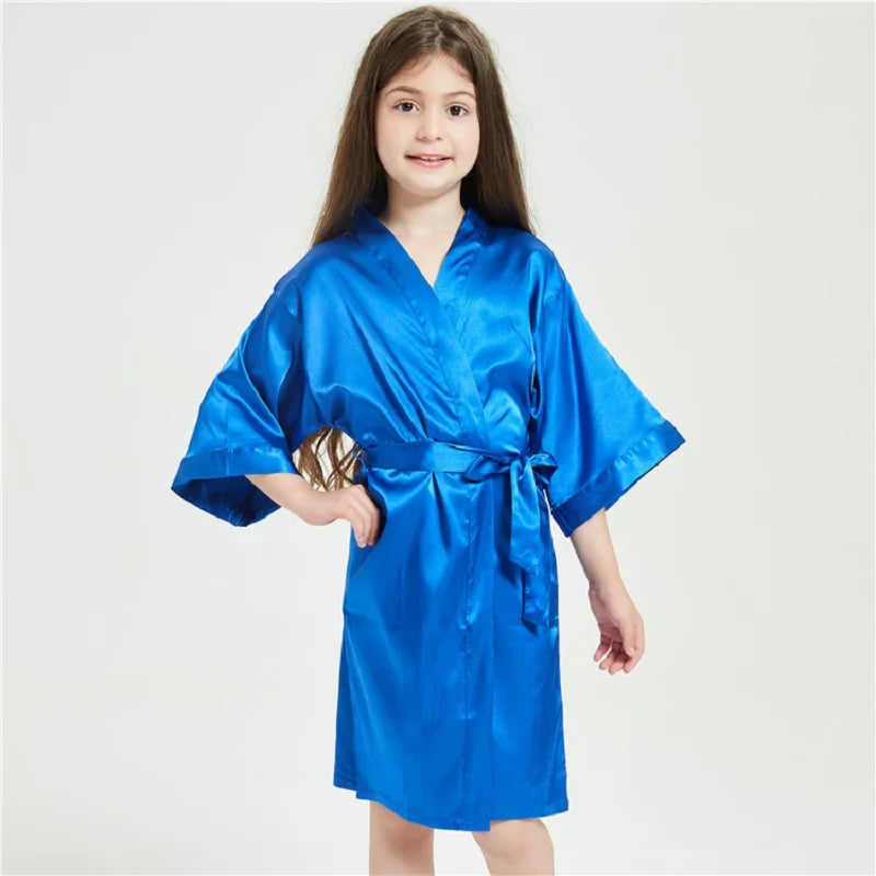 Baby Kids Silk Satin Robe Spring Summer Pajamas Short Bathrobe For Boys Girls Home Clothes Children Wedding Kimono Party Gifts