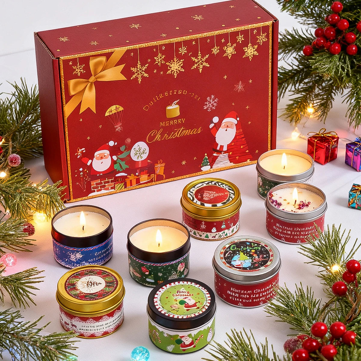 Scented Candle Set Gift DIY Smokeless Plant Aromatherapy Candles Dried Floral Tin Box Home Bedroom Xmas Party Decor Supplies