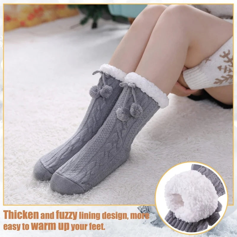 New home floor socks, winter plush thickened warm slipper socks, non-slip sleep socks with rubber dots on the sole