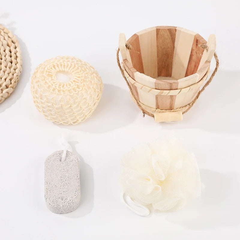 4/5/6pcs Natural Environmental Friendly Wooden Bucket-packed Spa Set Body Skin Cleaning Spa Bath Tool Gifts Sets