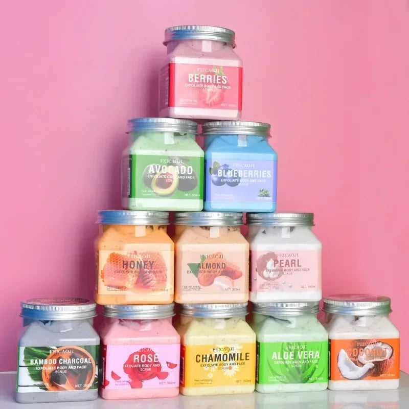 Body Fragrance Scrub 350ML Exfoliating Bodyscrub Bath Salt Rice Shower Gel Coffee