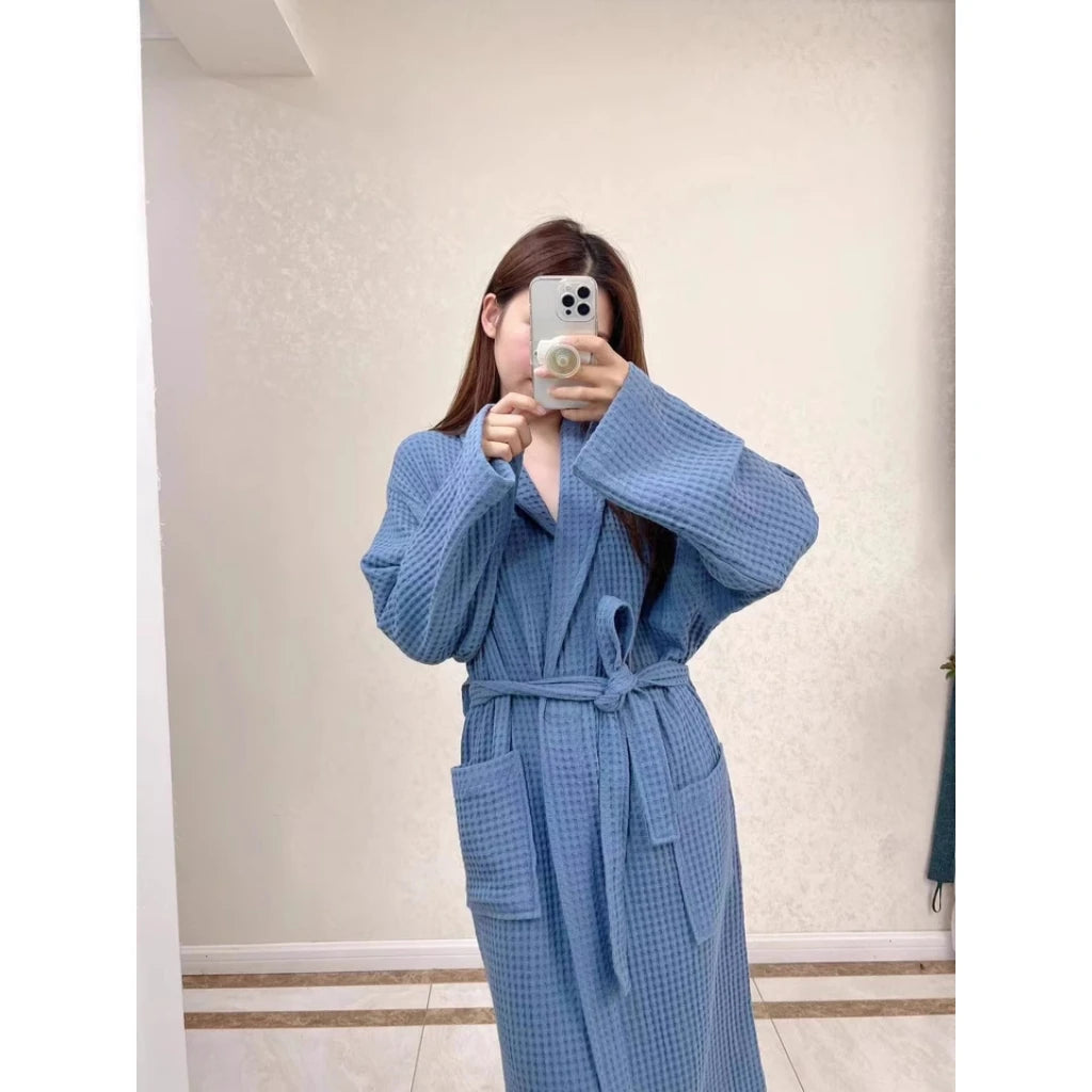 Women Men Bath Robe Waffle Shower Sleepwear Nightgowns Robe Male Female Bathrobe Long Woman Man Pajamas
