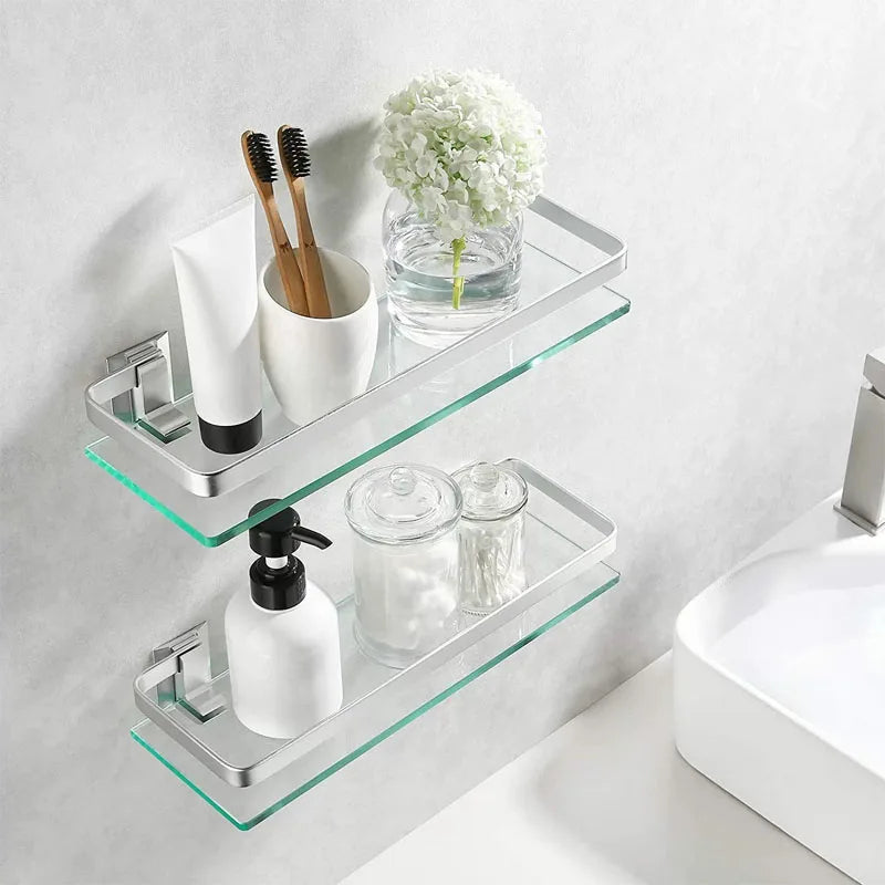 Glass Shelf Bathroom Items Bore Storage Shower Organiser Accessories Organizers Wall Shelves Hardware Fixture Home Improvement