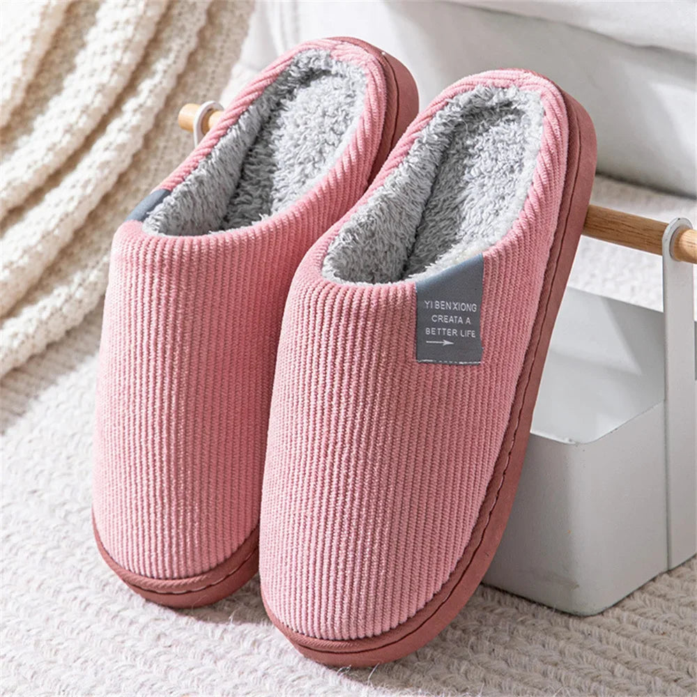 Women Winter Warm Home Slippers Men Indoor Thicken Non-slip Soft Sole Slides Plush Cotton Shoes Ladies Non-slip Couples Slipper
