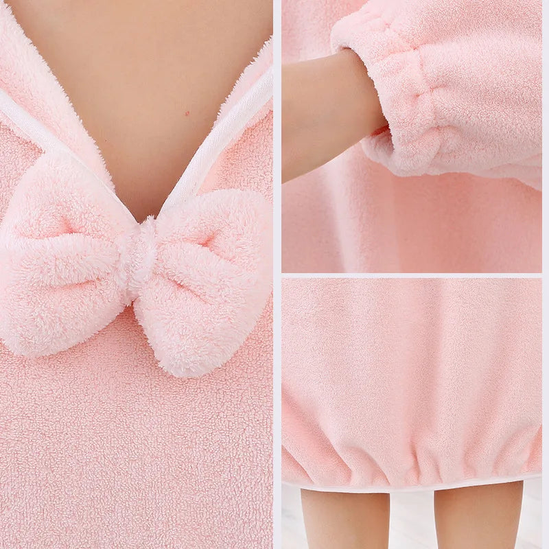 Lady Bath Towels Wearable Coral Velvet Thickening Bath Towel For Body Fast Drying Hooded long sleeved Bathrobes Bath Skirts