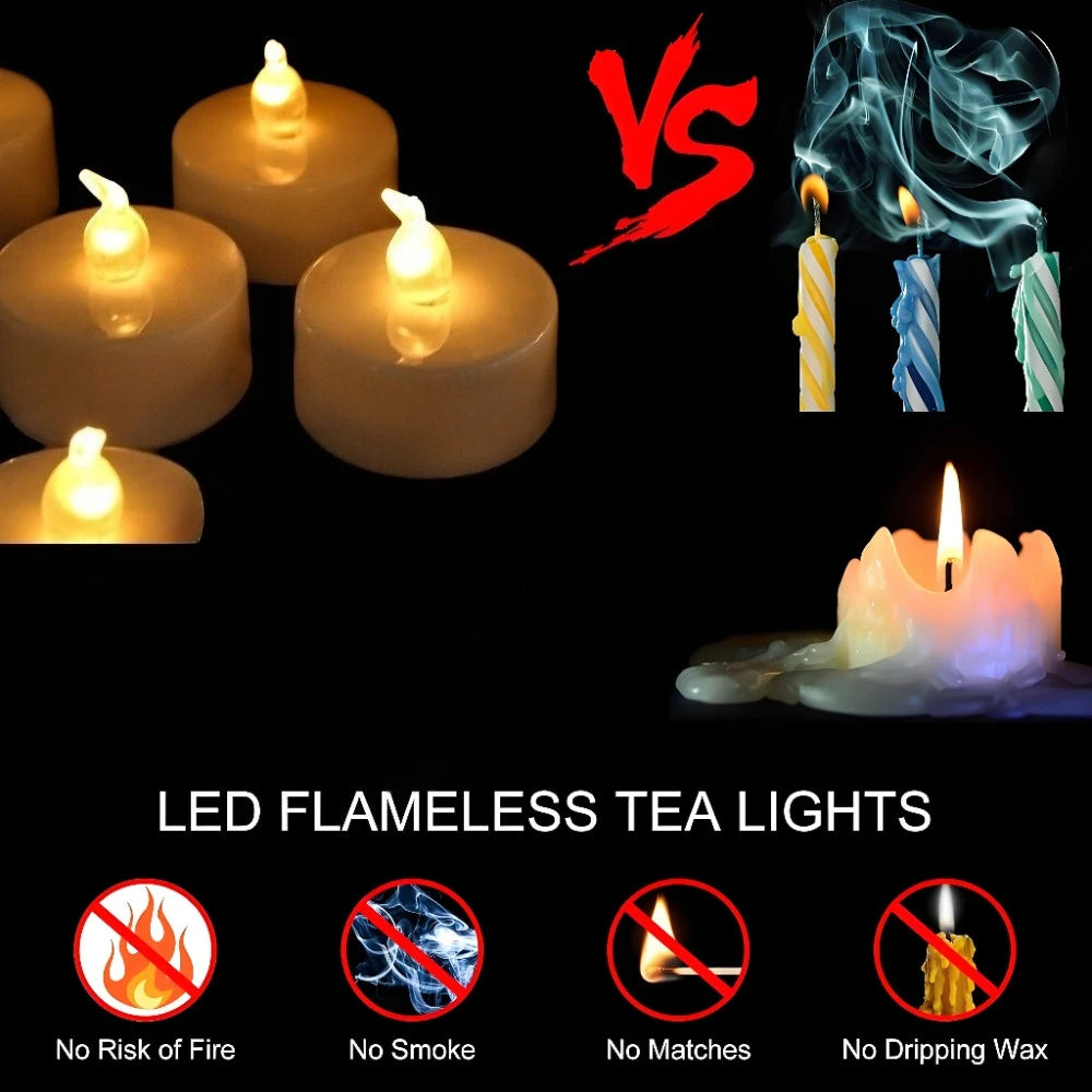 LED Tea Lights Candles Realistic Flickering Battery Operated Tealights Long Lasting Electric Candles for Christmas Wedding Decor