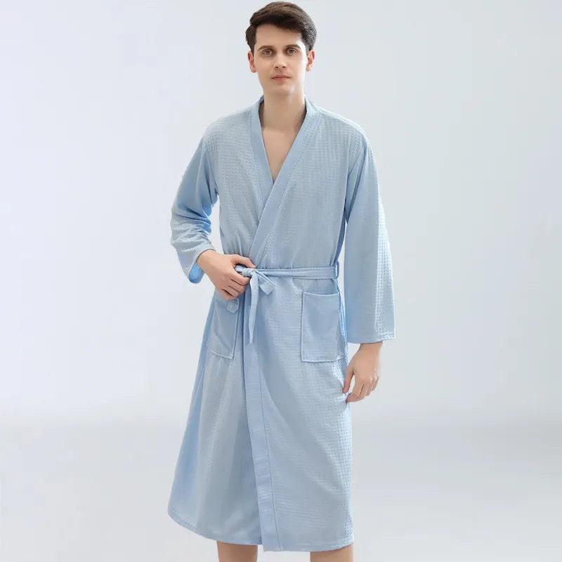 Spring and Summer Waffle Bathrobe Men and Women Sauna Clothing Sweatshirt Robe Men's Water-Absorbent Quick-Drying Homewear