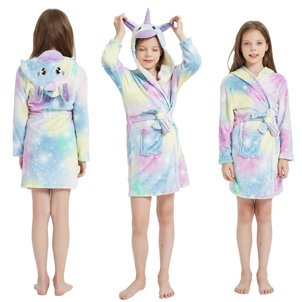 Kids Bathrobe for Girl Children Clothing Girl Flannel Bath Robe Clothes Boy Cartoon Night Robe Kids Pajamas For Girl 3-14 Years
