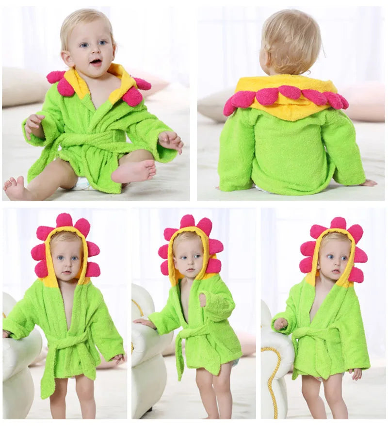 0-2Y Cotton Kids Robes Newborn Bath Towel Hood Cartoon Fashion Sleepwear Girls Boys Bathrobe For Children Baby Receiving Blanket