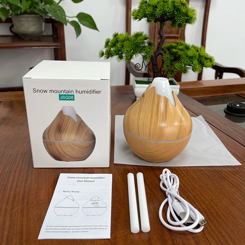 Aromatherapy Essential Oil Diffuser 350ML Wood Grain Remote Control Ultrasonic Air Humidifier Cool with 7 Color LED Light
