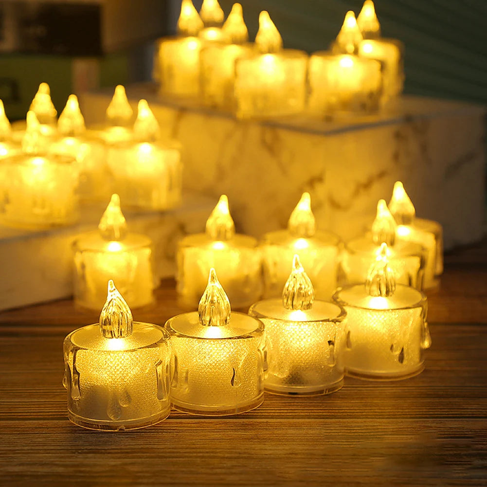 12Pcs LED Flameless Candle Lamp Simulation Acrylic Tea Lights Battery Operated Tears Candle Light for Party Home Decor