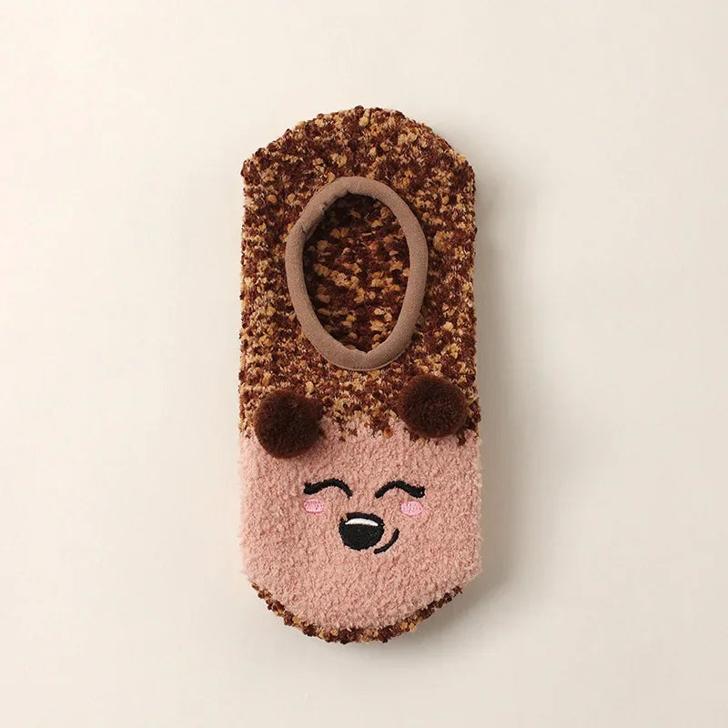 Fall/Winter Floor Socks Warm Non-slip Stockings Indoor Yoga Socks Low Calf Slipper Women Cute Hedgehog Home Hosiery Xmas Gifts