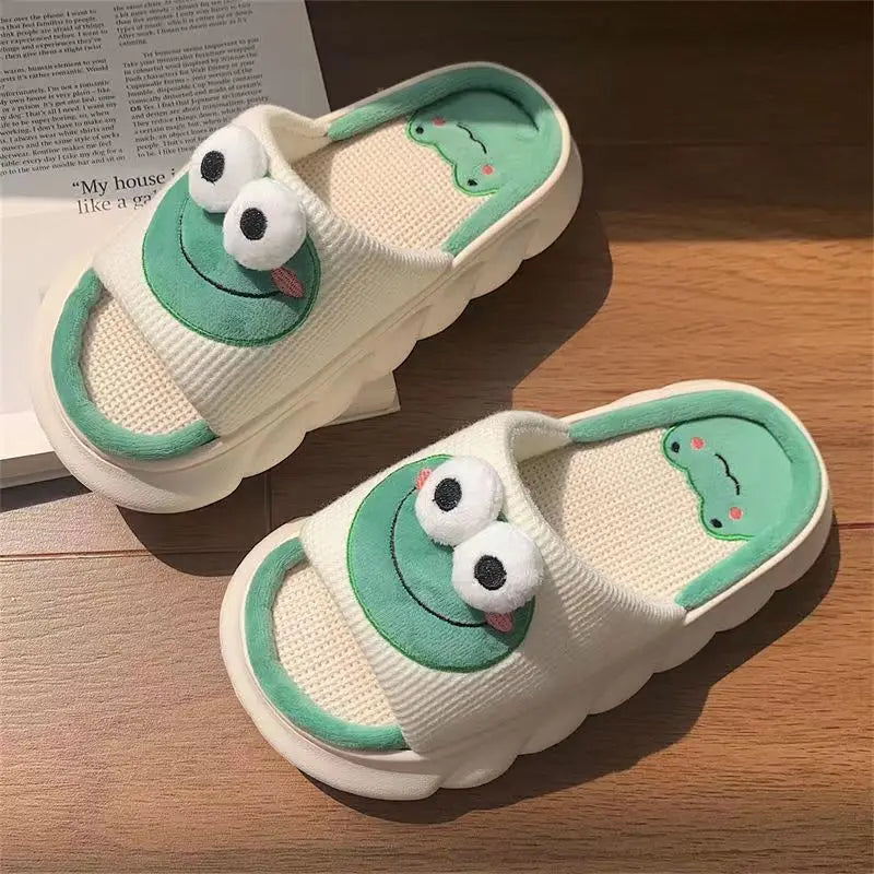 Winter Home Slippers for Couples Warm Plush Neutral Cartoon Cow Indoor Anti Slip Comfortable Cotton Slippers for Men and Women