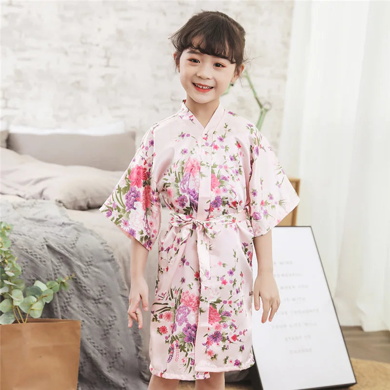 Floral Print Summer Infant Baby Girls Robes Toddler Baby Kids Girls Floral Satin Kimono Robes Bathrobe Sleepwear Clothes
