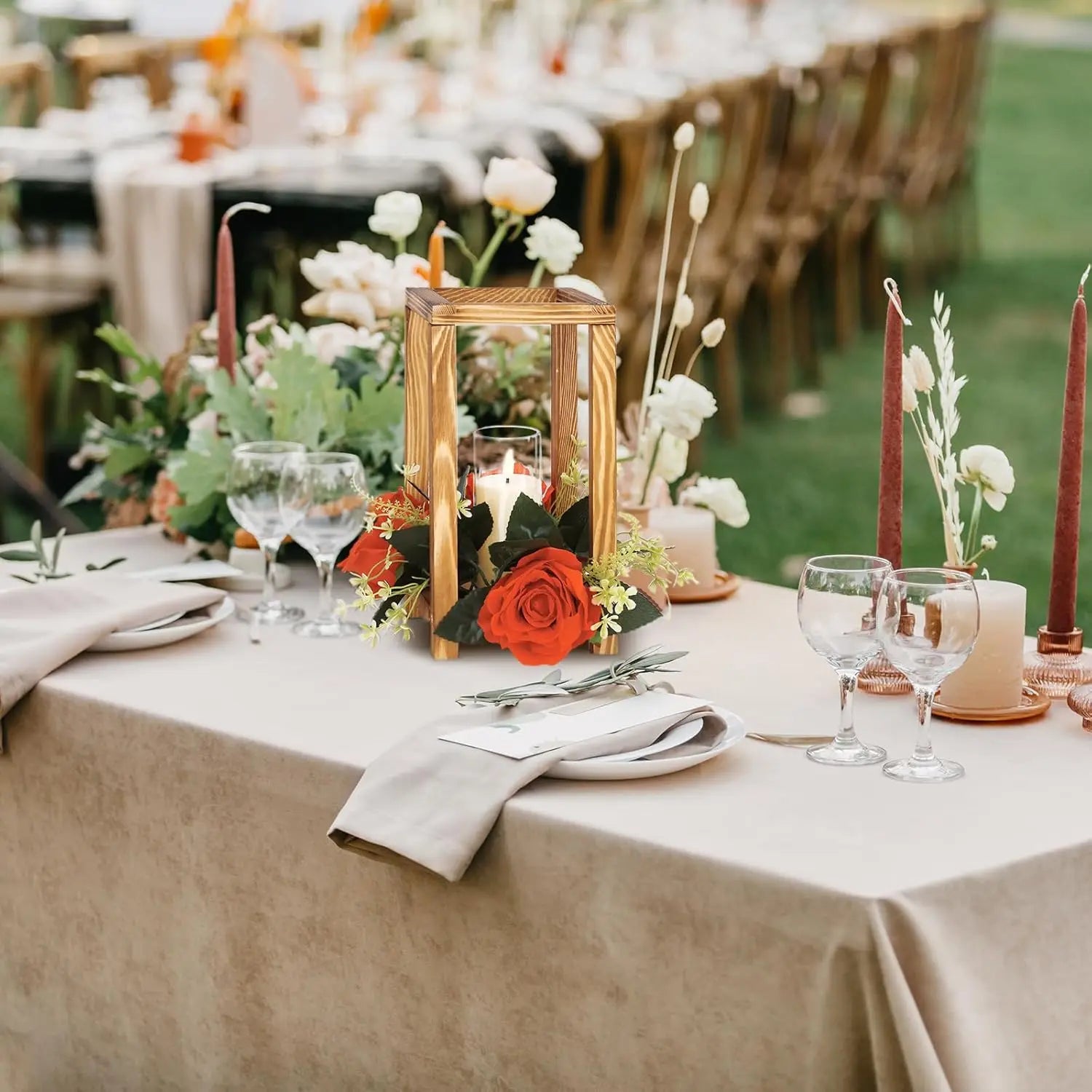 1 Piece Wooden Wedding Lantern Centerpiece Holders, Candle Lantern Holders for Table Wedding Fireplace Dining Party Decorations