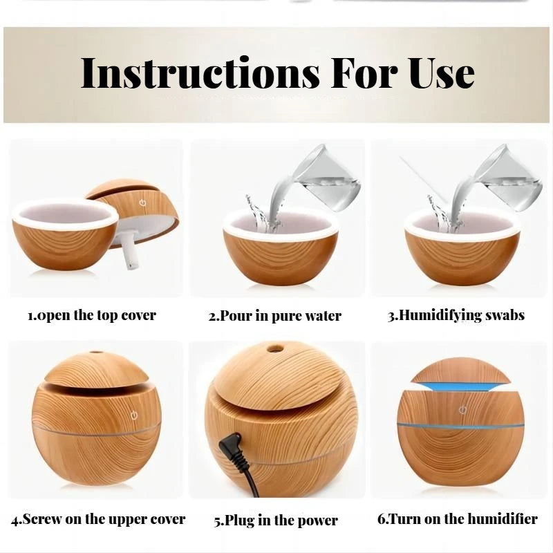 Essential Oil Aroma Diffuser USB Ultrasonic Cool Mist Sprayer Wood Grain Air Humidifier Electric Purifier for Home , Car, office