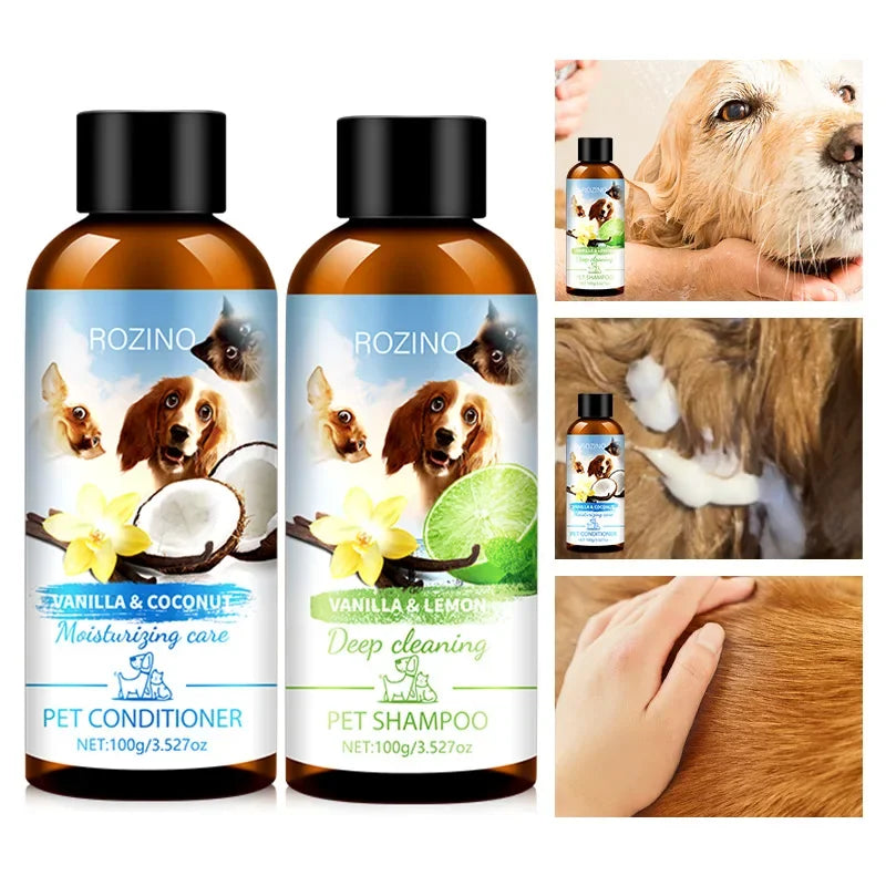 Pet Shower Gel and Conditioner Combo Pack, Perfect Clean Shampoo and Conditioner, Chemical Free, for Pets Cats and Dogs