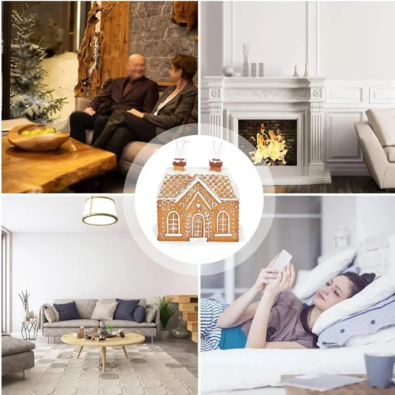 A19F-1PCS Gingerbread House Incense Burner, Resin Log Cabin Incense Burner, Christmas Incense Burner,Home Chimney Decorations Du