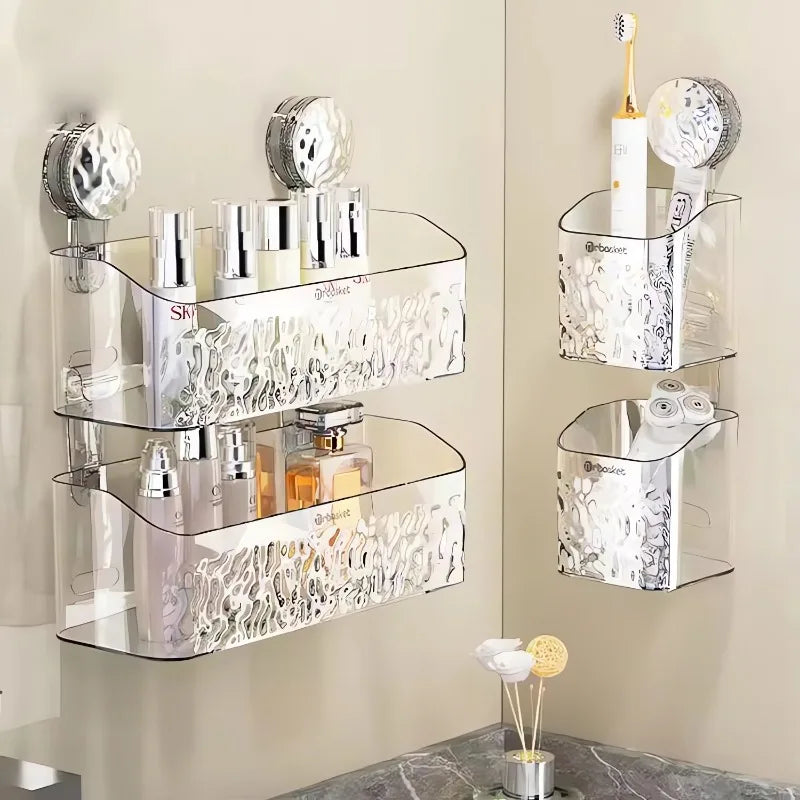 Bathroom Suction Cups Shelves Kitchen Bathroom Plastic Wall Sink Washstand Suction Cup Storage Box Organizer for Cosmetic