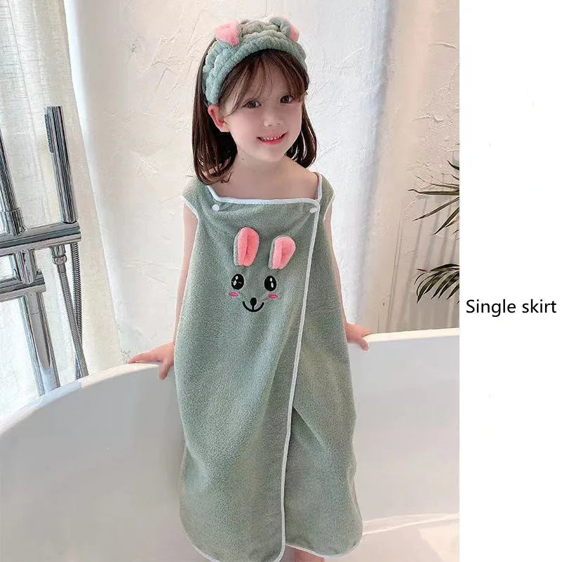 Children's bathrobe super absorbent bath towel soft and lint-free wrap-around bath dress for girls 3-15 years old